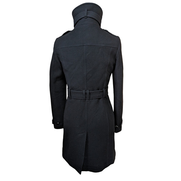 Burberry Brit Black Rushworth Wool Belted Trench Coat Lined 4 - Picture 5 of 7